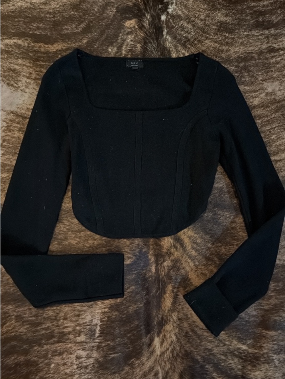 Aritzia Black Long-Sleeve Square-Neck Crop Top
